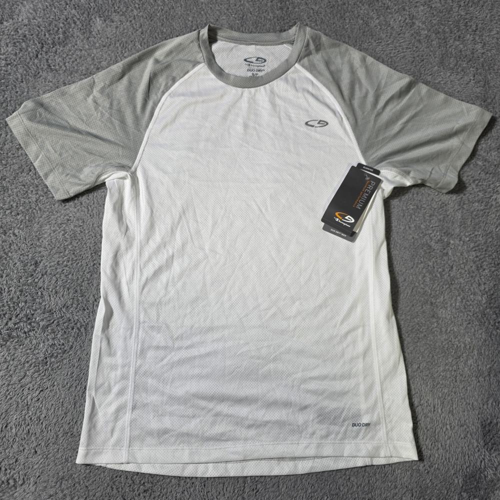 C9 by Champion Mens S Athletic Shirt White Grey Raglan Duo Dry Max Performance